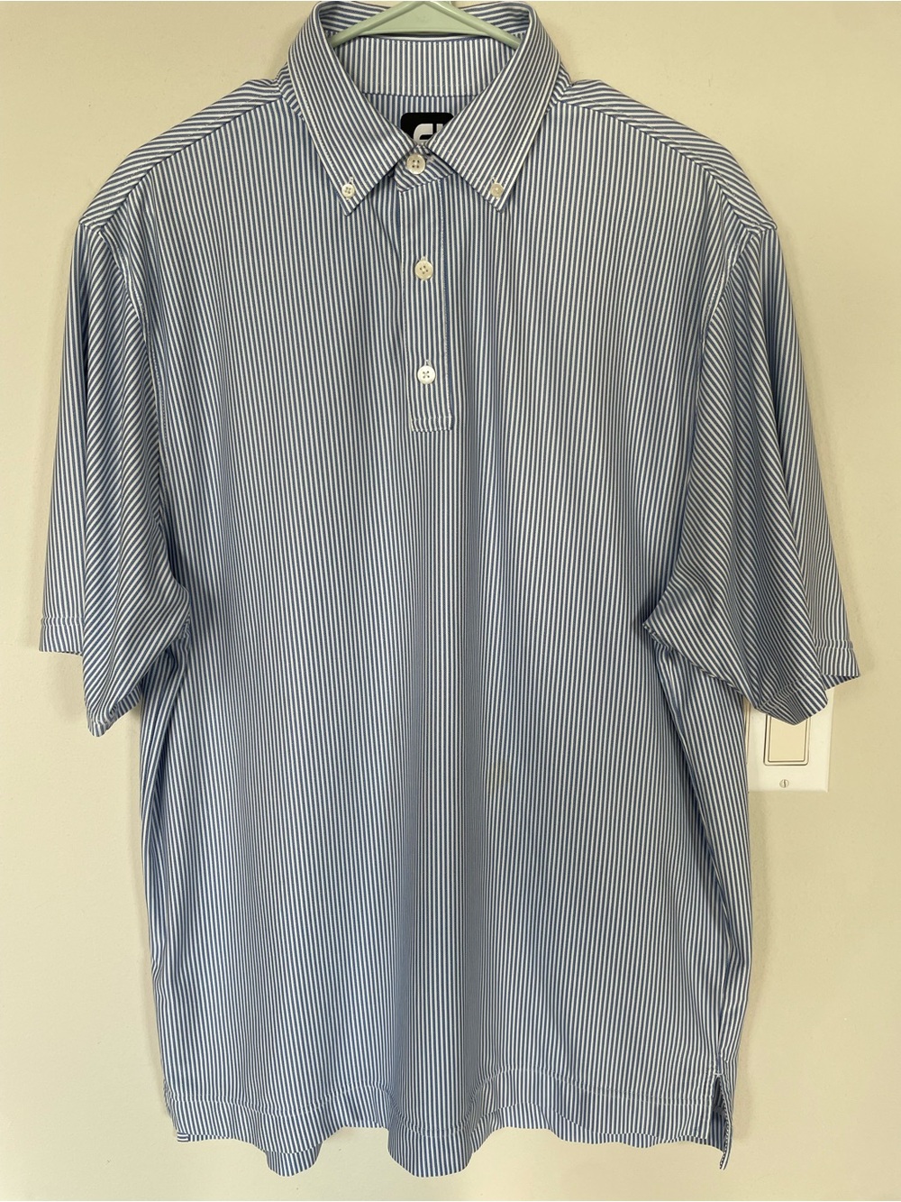 Footjoy Mens Short Sleeve Stripes Polo Golf Shirt Size Large Blue/White